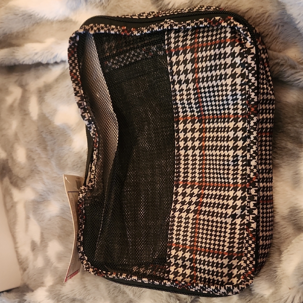Black and White Toiletry Bag with Textured Design